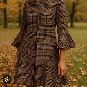 CAbi Brown Flounce Jackets & Coats Two Way Zipper Closure,Size S.